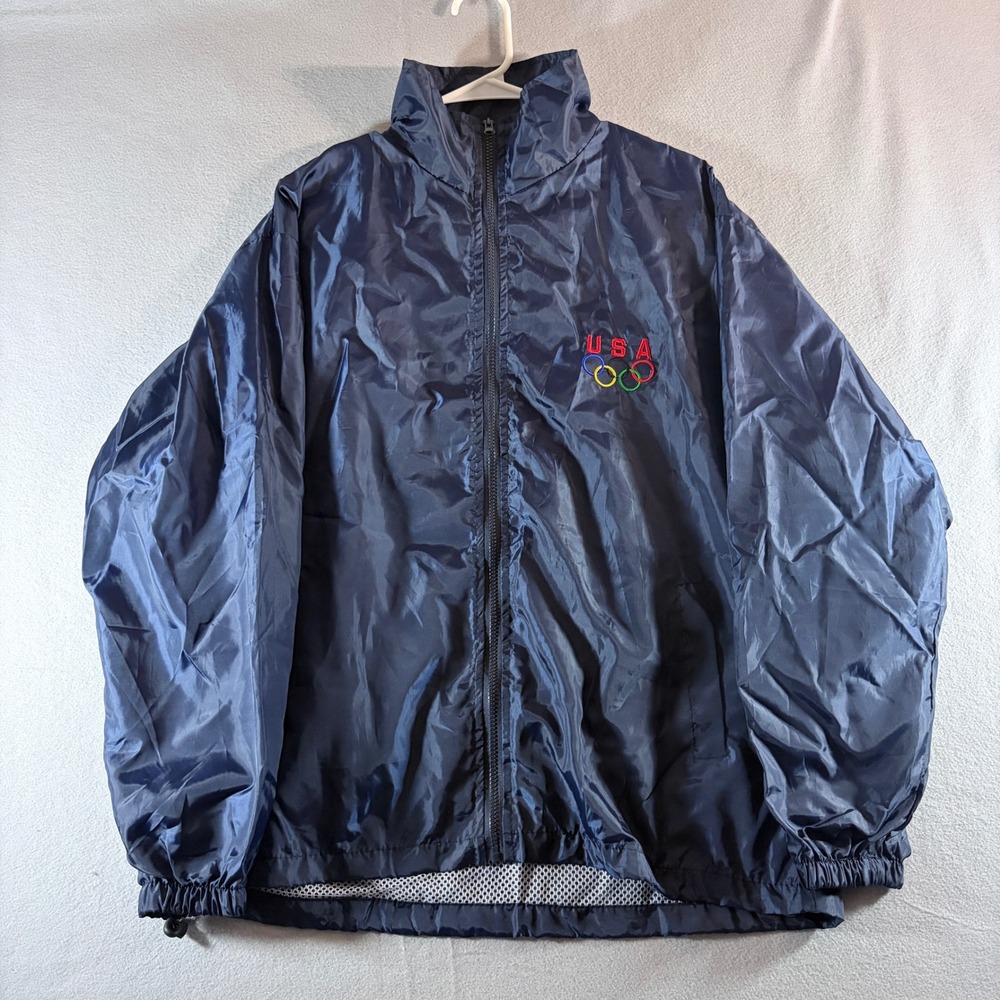 USA Olympics Navy Blue‎ Windbreaker Track Jacket Mens XL Embroidered Full Zip
